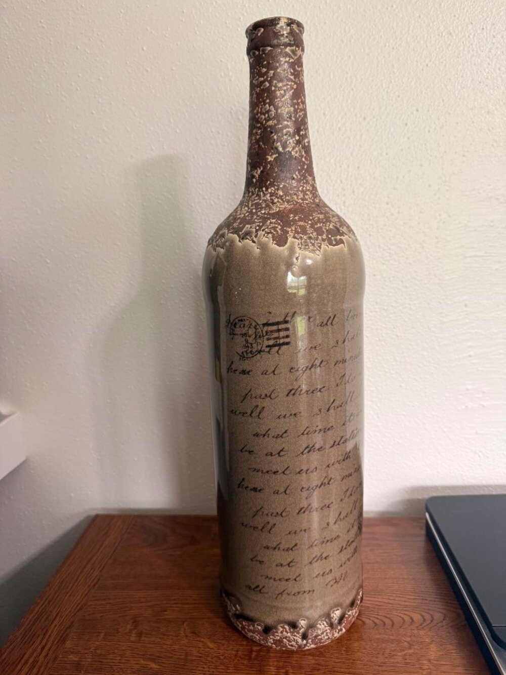 Unbranded Large Vase Brown Has Writing on it Traditional 18 IN